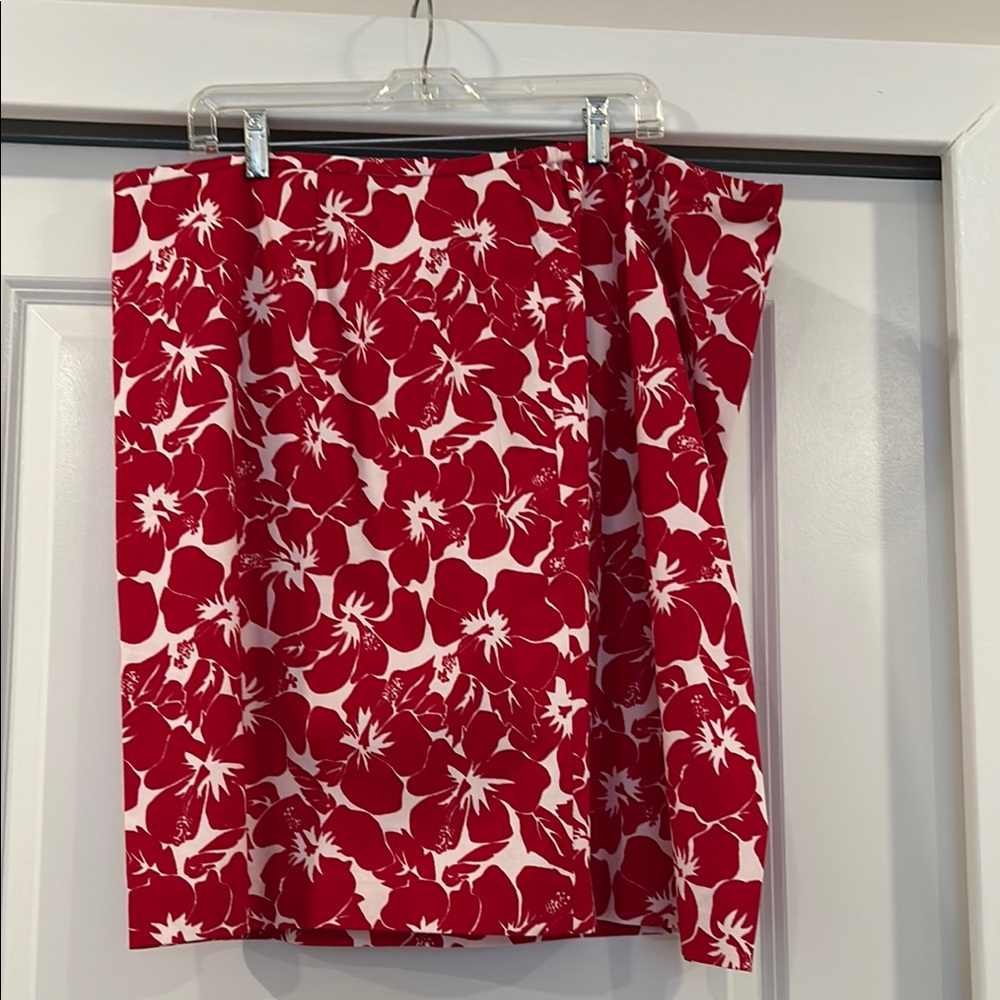 Talbots Red Floral Pencil Skirt